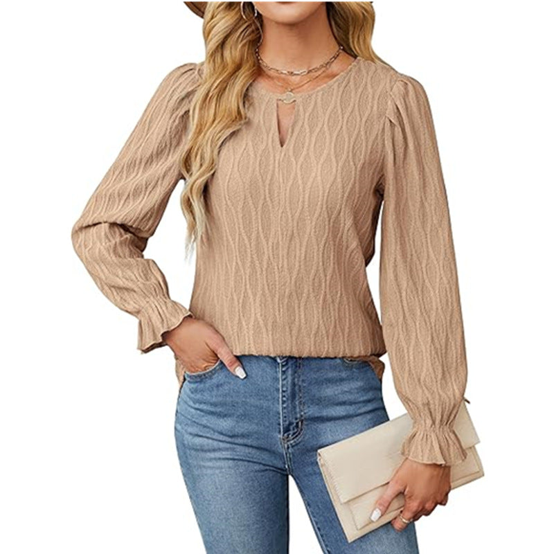 Trendy Textured Top with Crew Neck Blouse | Blouses