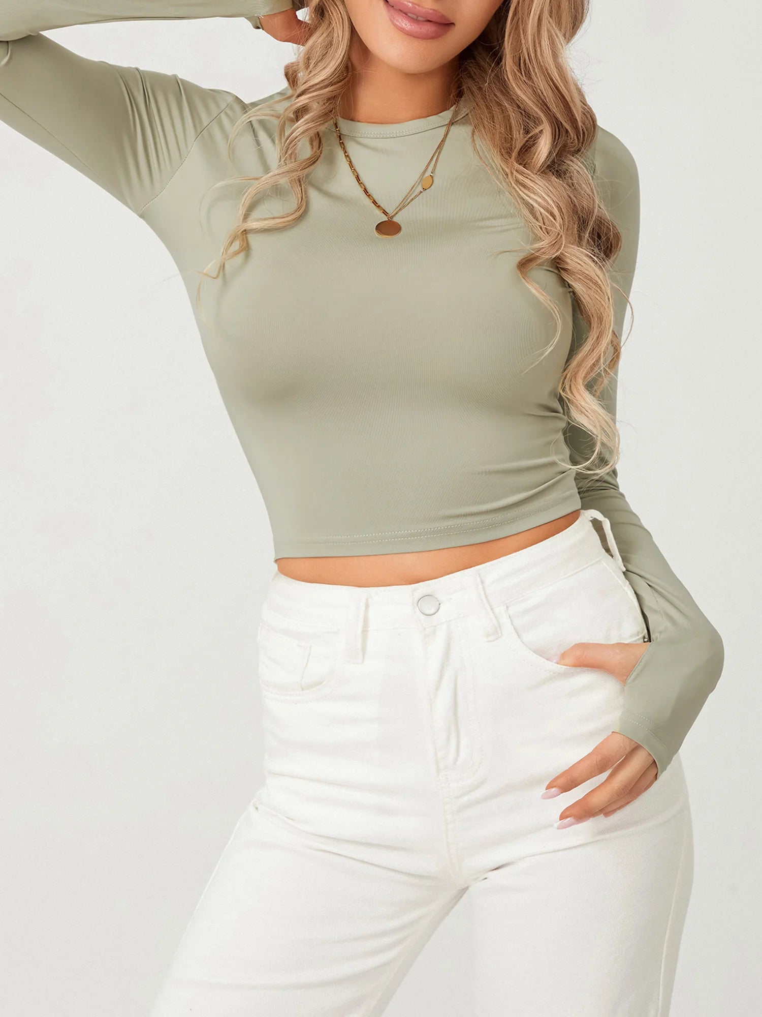 Long Sleeve Crop Top in Solid Color