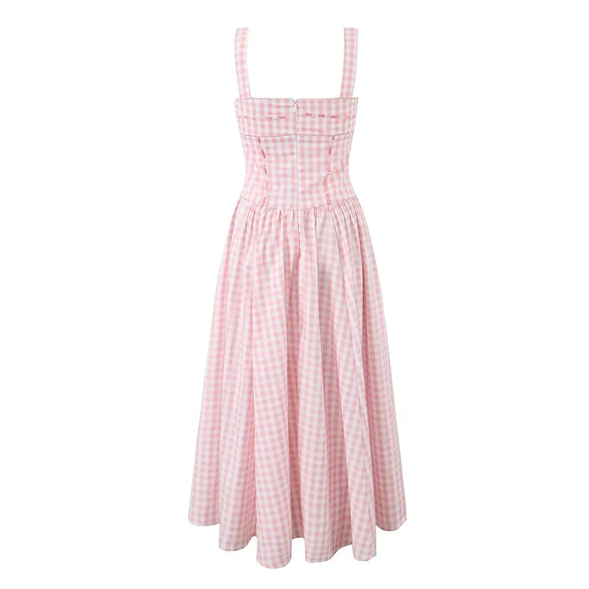 Pink Plaid Cocktail Dress with Buttoned Straps | Casual Dresses