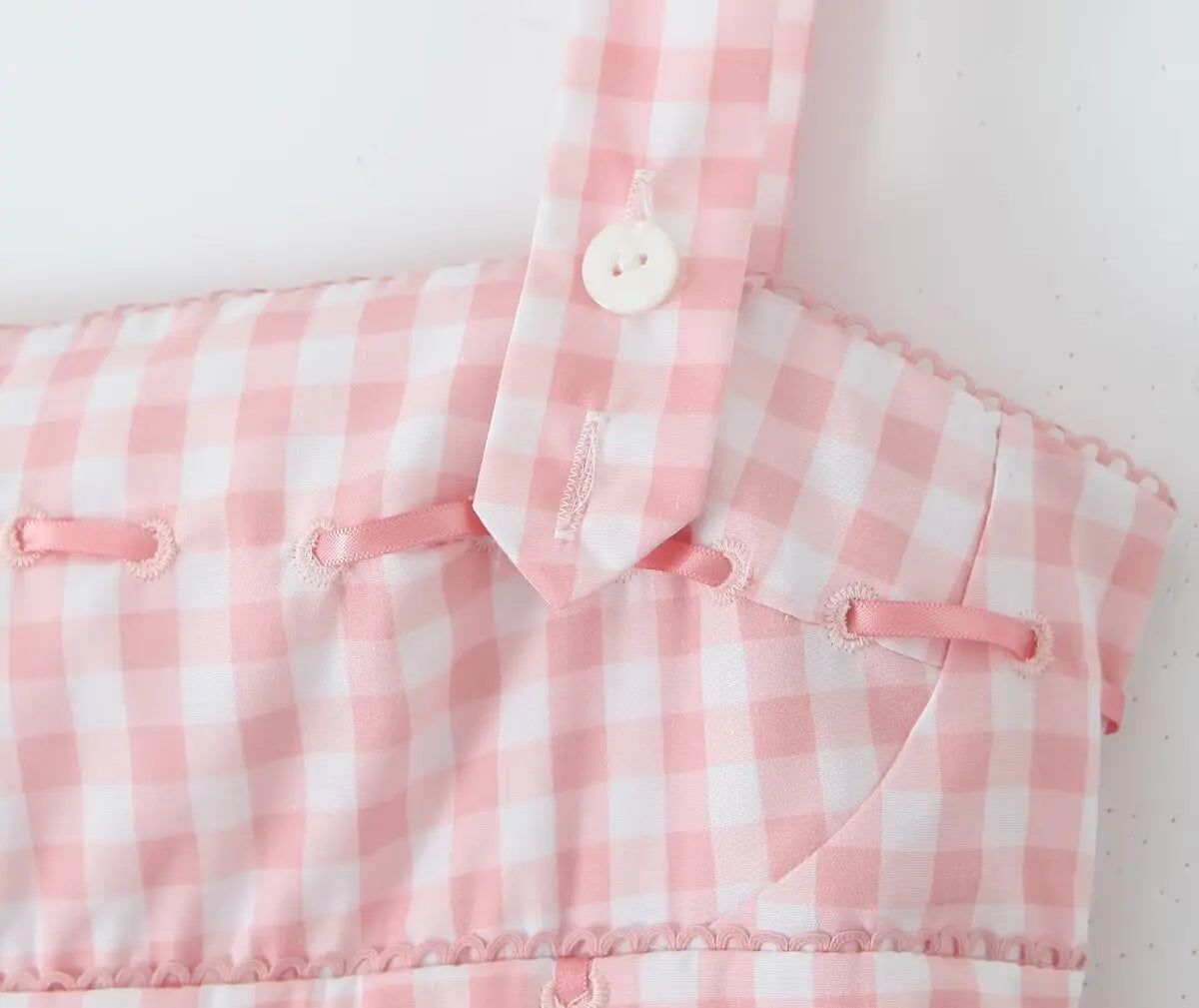 Pink Plaid Cocktail Dress with Buttoned Straps | Casual Dresses