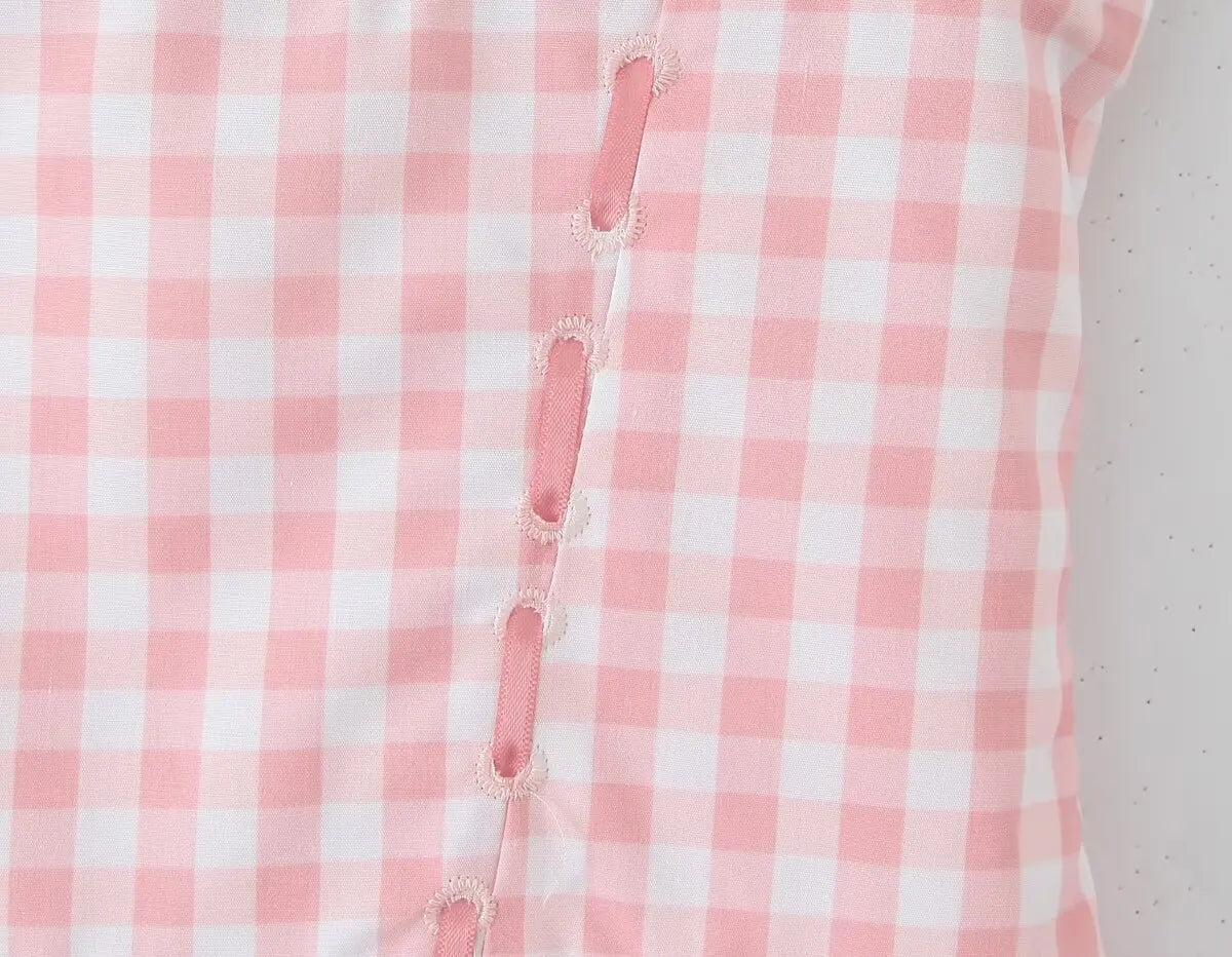 Pink Plaid Cocktail Dress with Buttoned Straps | Casual Dresses