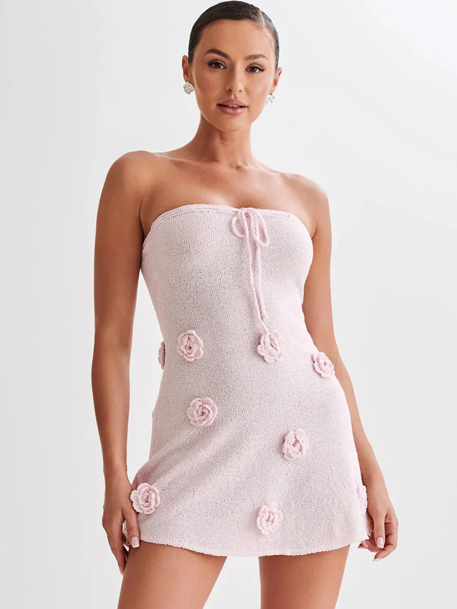 Strapless Mini Dress with Floral Details | Casual Dresses