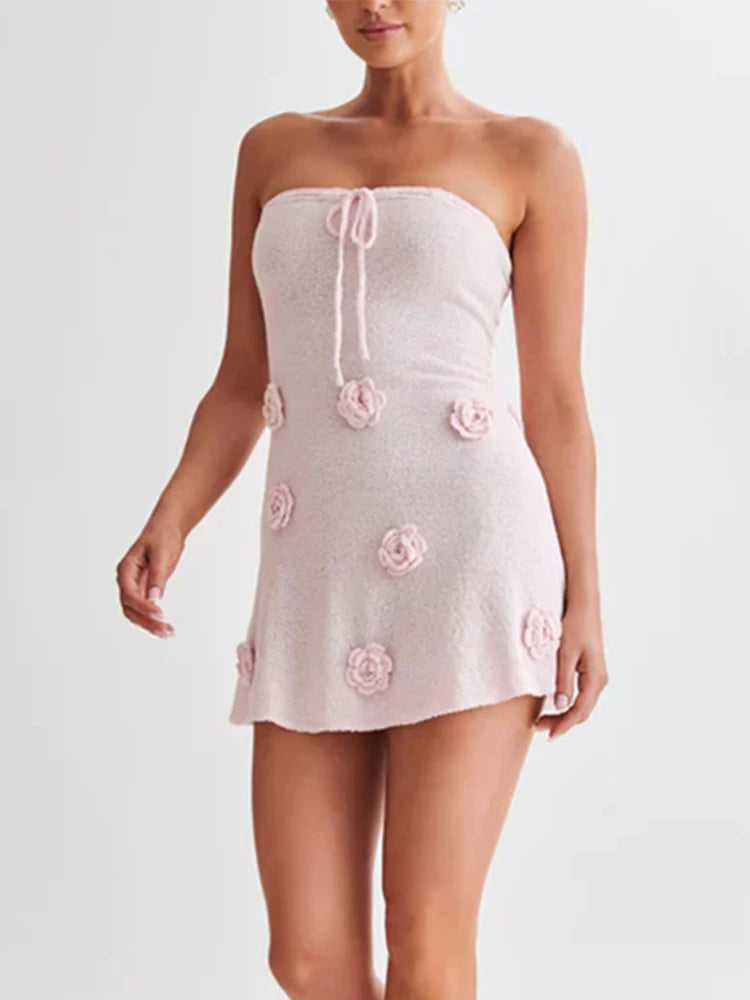 Strapless Mini Dress with Floral Details | Casual Dresses