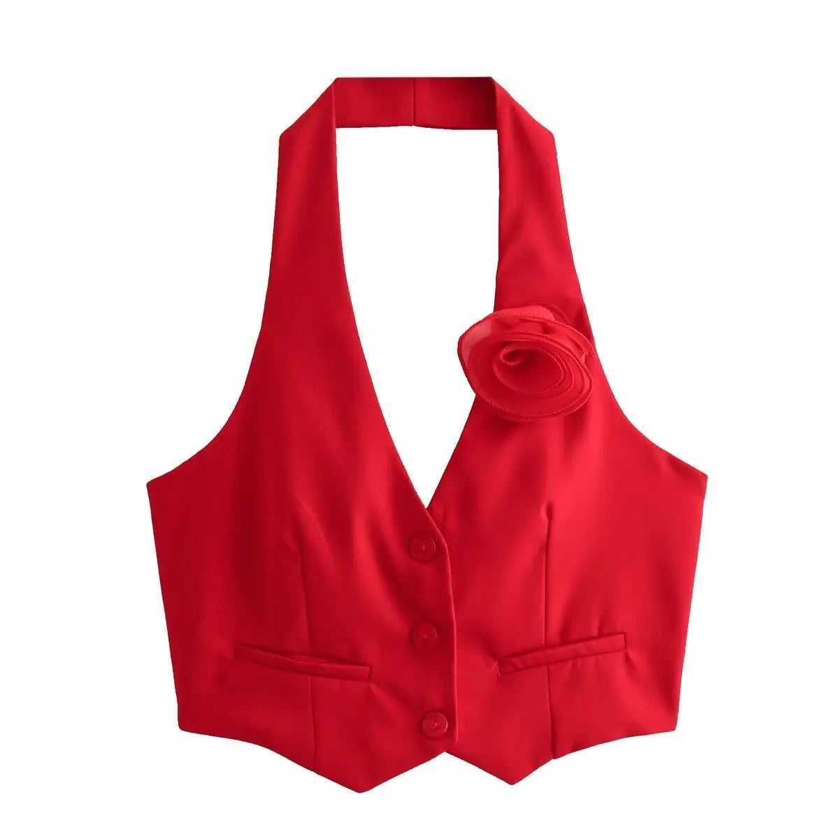 Women’s Halter Vest with Rosette Applique - Business Casual | Vest Tops