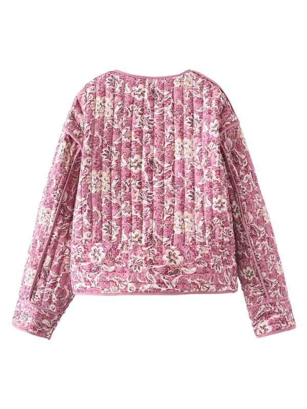 Women's Pink Floral Quilted Jacket - Casual Wear | Quilted Jackets