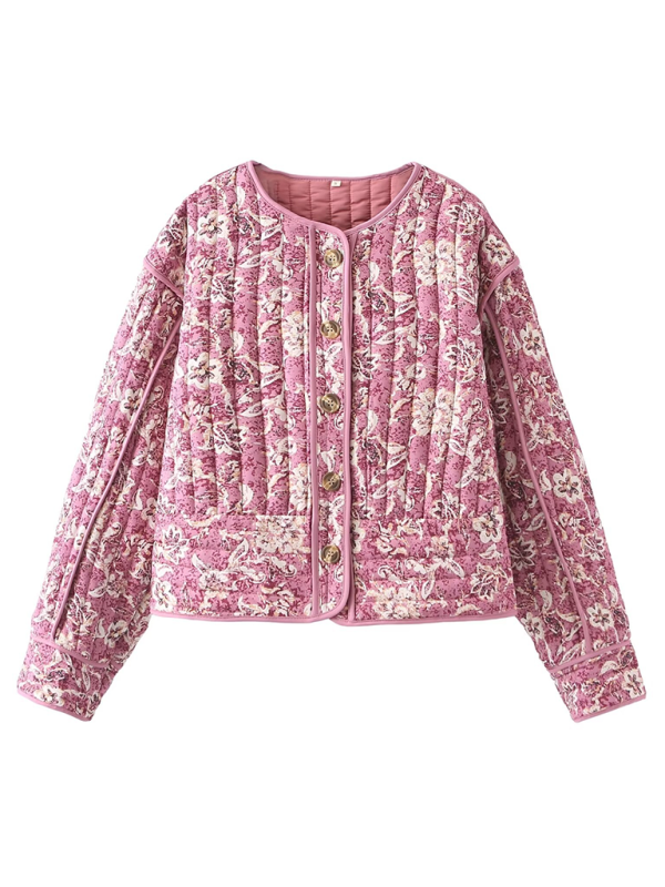 Women's Pink Floral Quilted Jacket - Casual Wear | Quilted Jackets