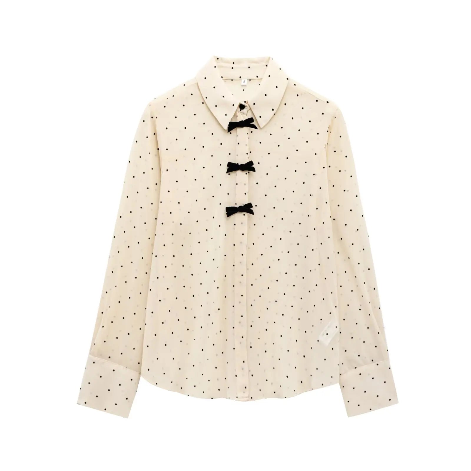 Casual Polka Dot Blouse - Contrast Bow Detail