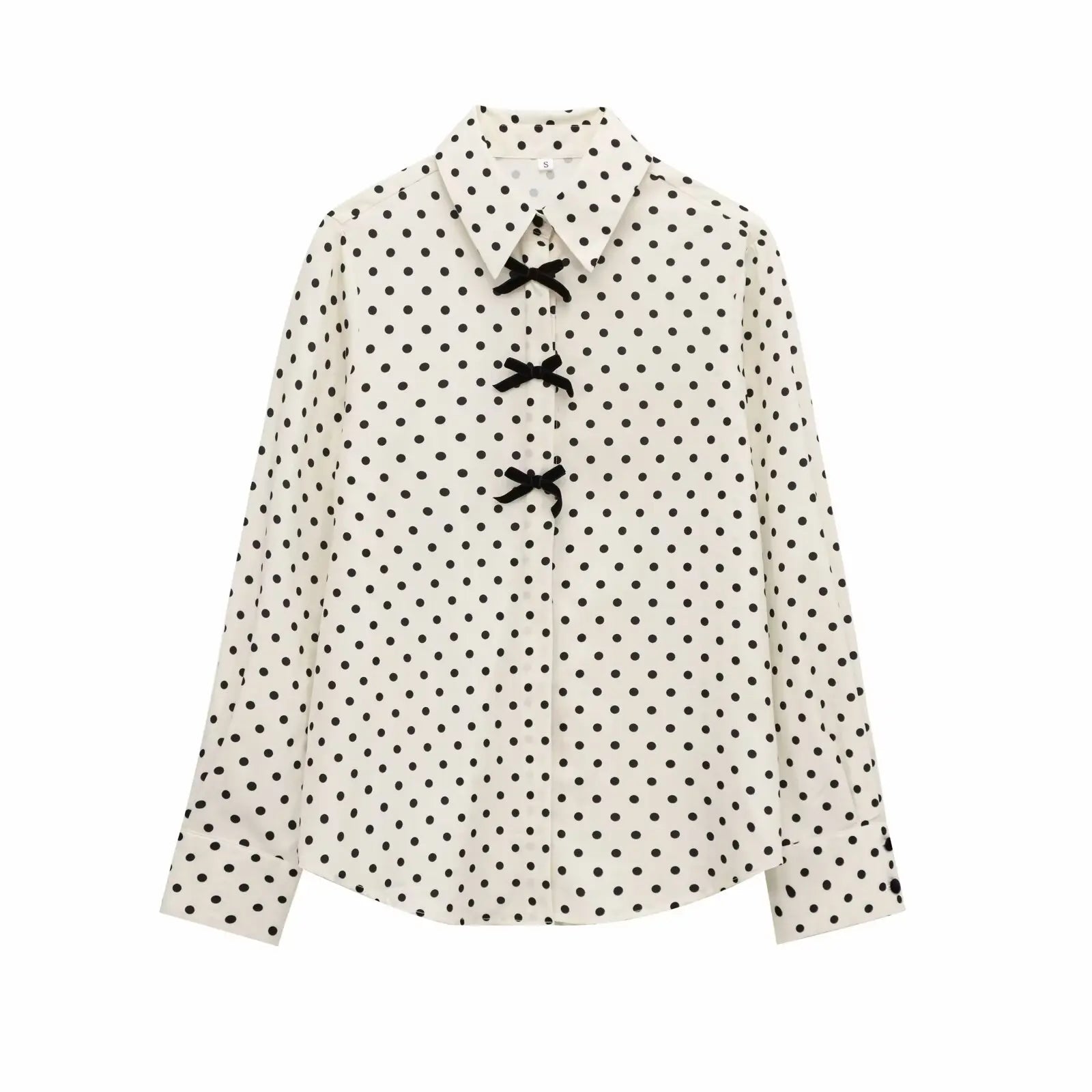 Casual Polka Dot Blouse - Contrast Bow Detail | Blouses