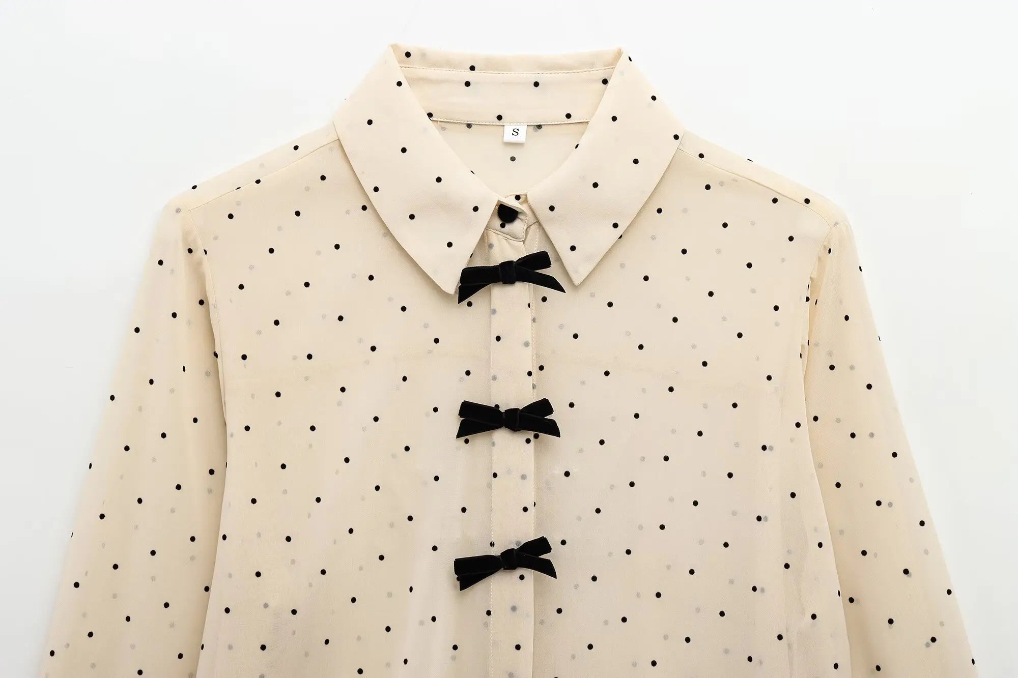 Casual Polka Dot Blouse - Contrast Bow Detail | Blouses