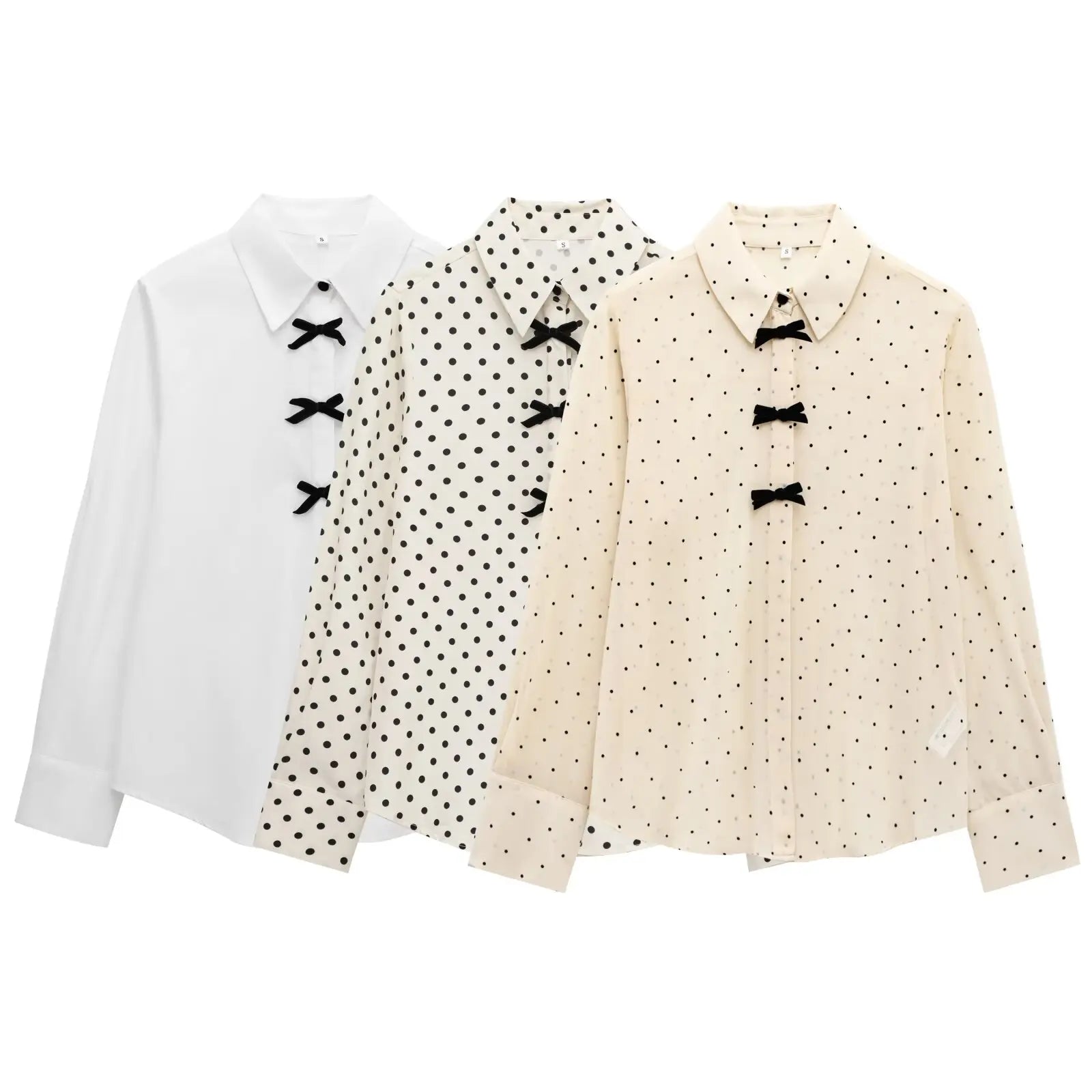 Casual Polka Dot Blouse - Contrast Bow Detail | Blouses