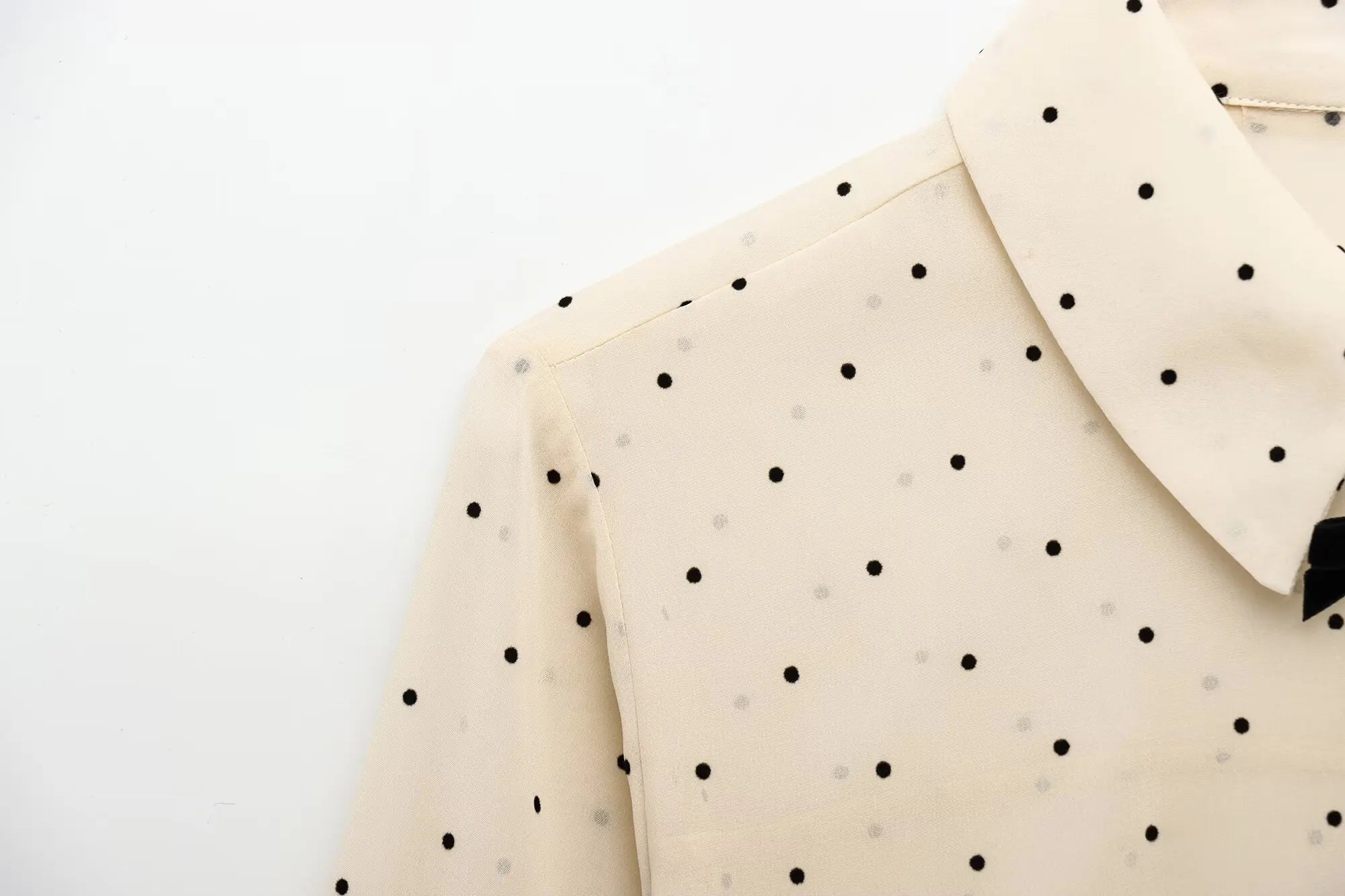 Casual Polka Dot Blouse - Contrast Bow Detail | Blouses