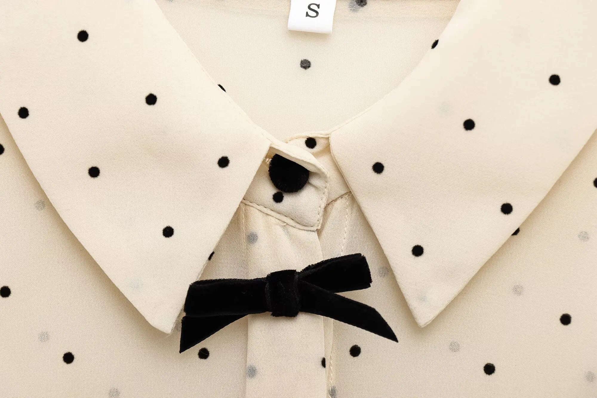 Casual Polka Dot Blouse - Contrast Bow Detail | Blouses