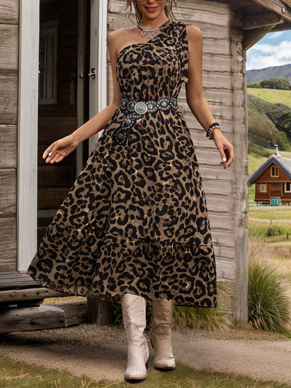 One-Shoulder Leopard Print Dress for Women | Midi Dresses