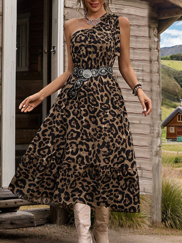 One-Shoulder Leopard Print Dress for Women | Midi Dresses