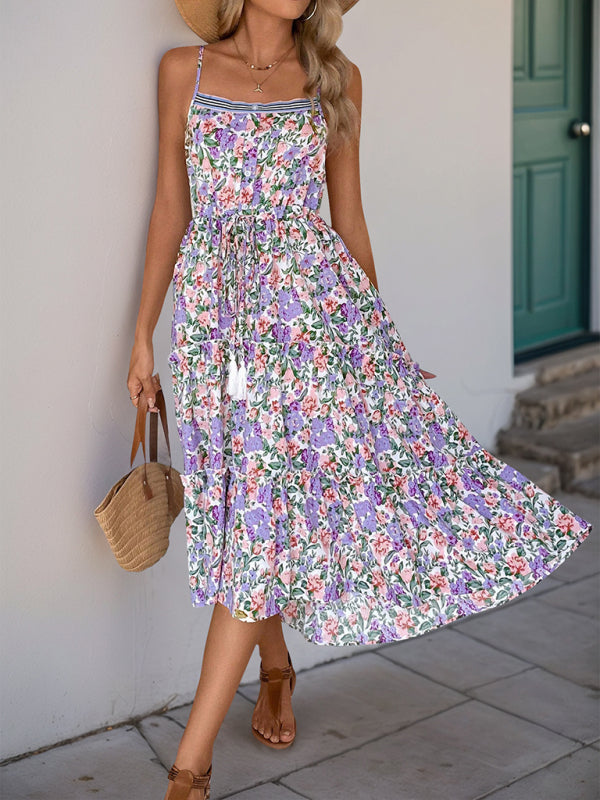 Casual Floral Midi Dress with Tiered Ruffles | Casual Dresses