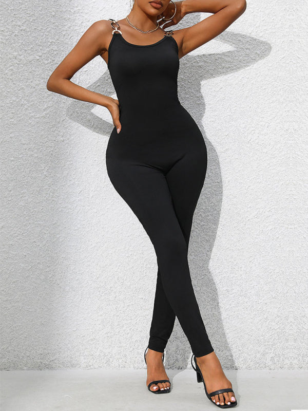 Black Jumpsuit with Chain Straps and Slim Fit | Jumpsuits