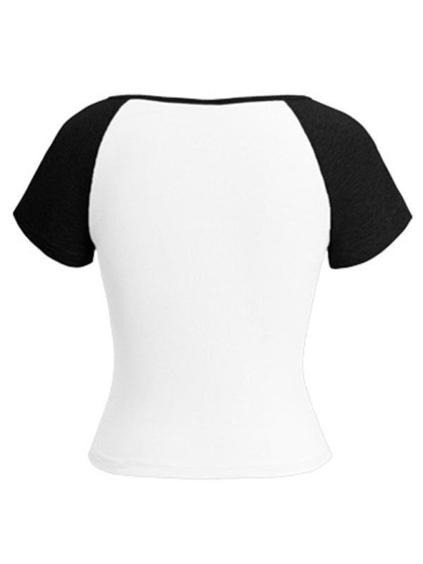 Casual Black & White Tee with Raglan Sleeves | T-Shirts