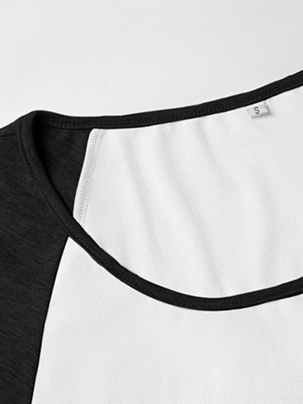 Casual Black & White Tee with Raglan Sleeves | T-Shirts