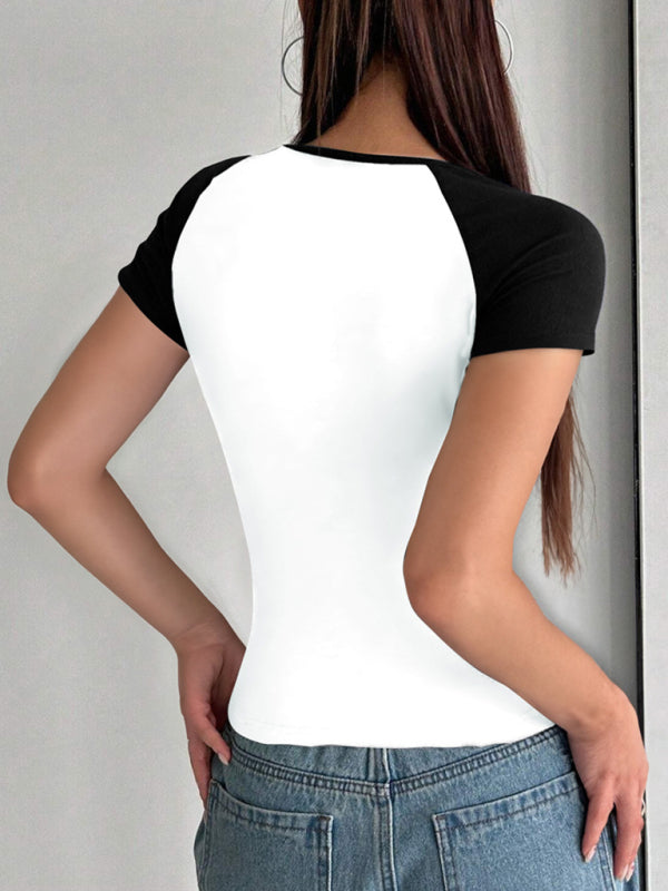 Casual Black & White Tee with Raglan Sleeves | T-Shirts