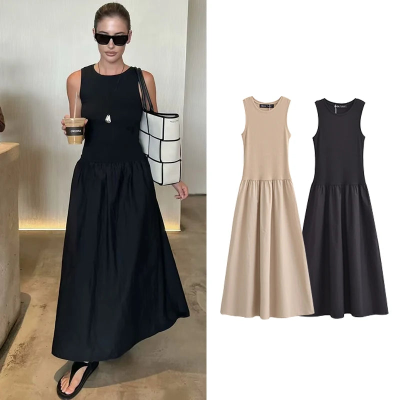 Maxi Length Crew Neck Dress for Women