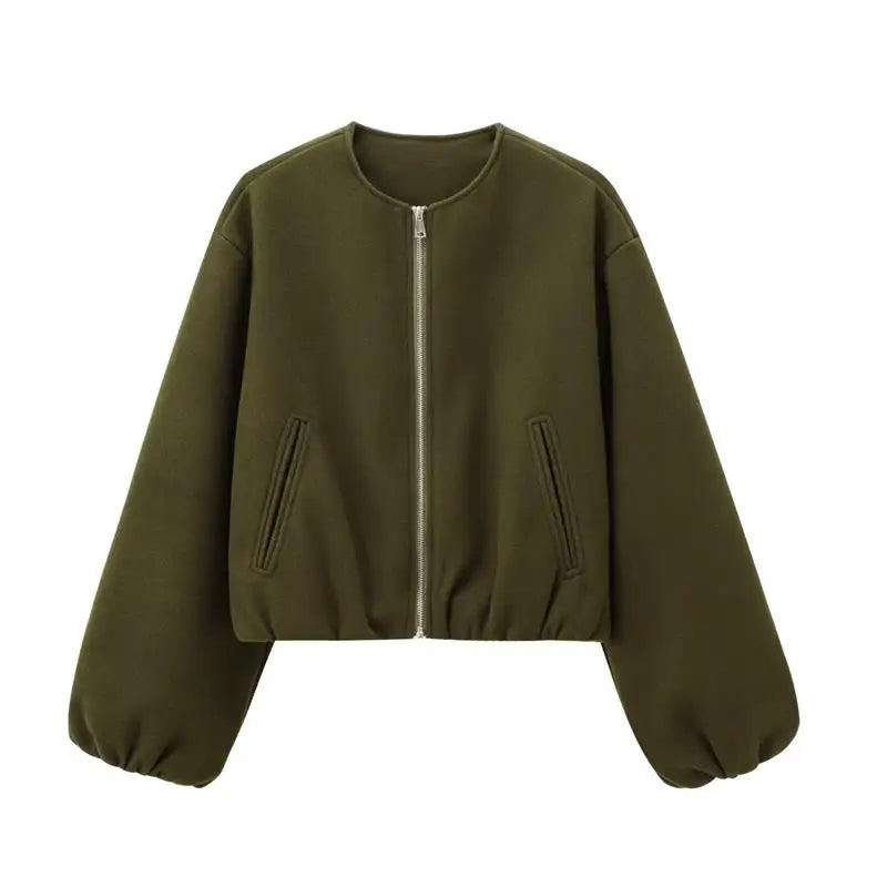 Women's Cropped Jacket with Zip Closure and Pockets | Jackets