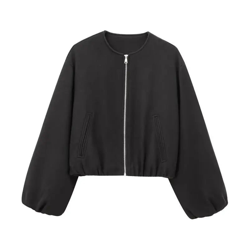 Women's Cropped Jacket with Zip Closure and Pockets | Jackets