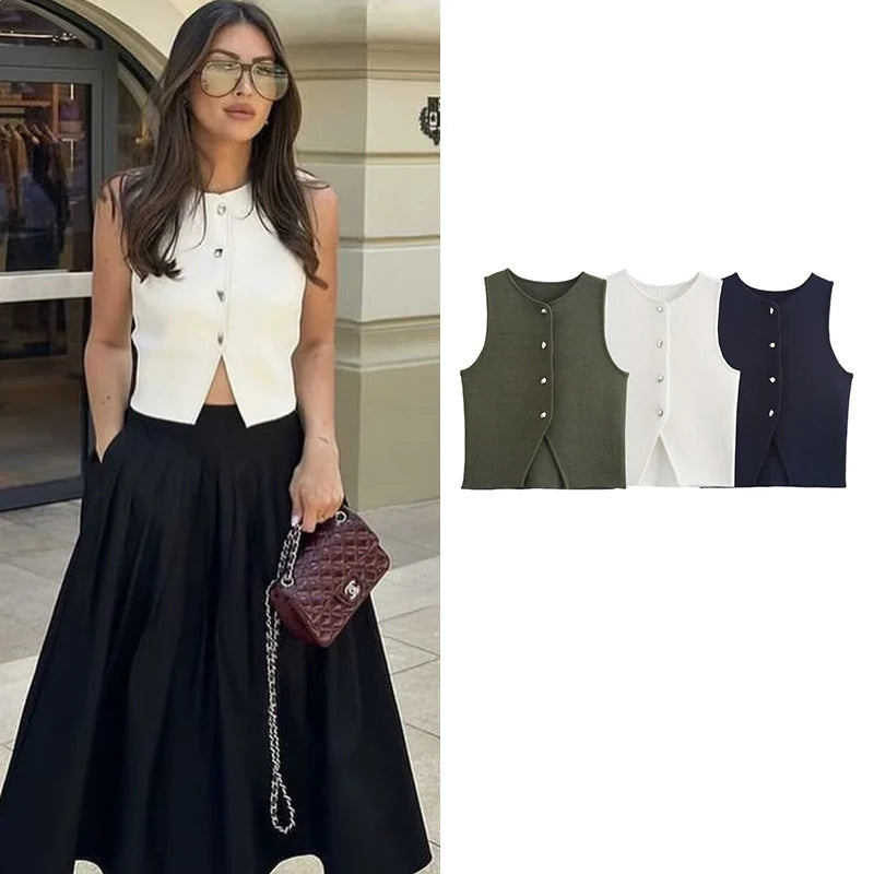 Casual Crop Top with Button Detail | Vests