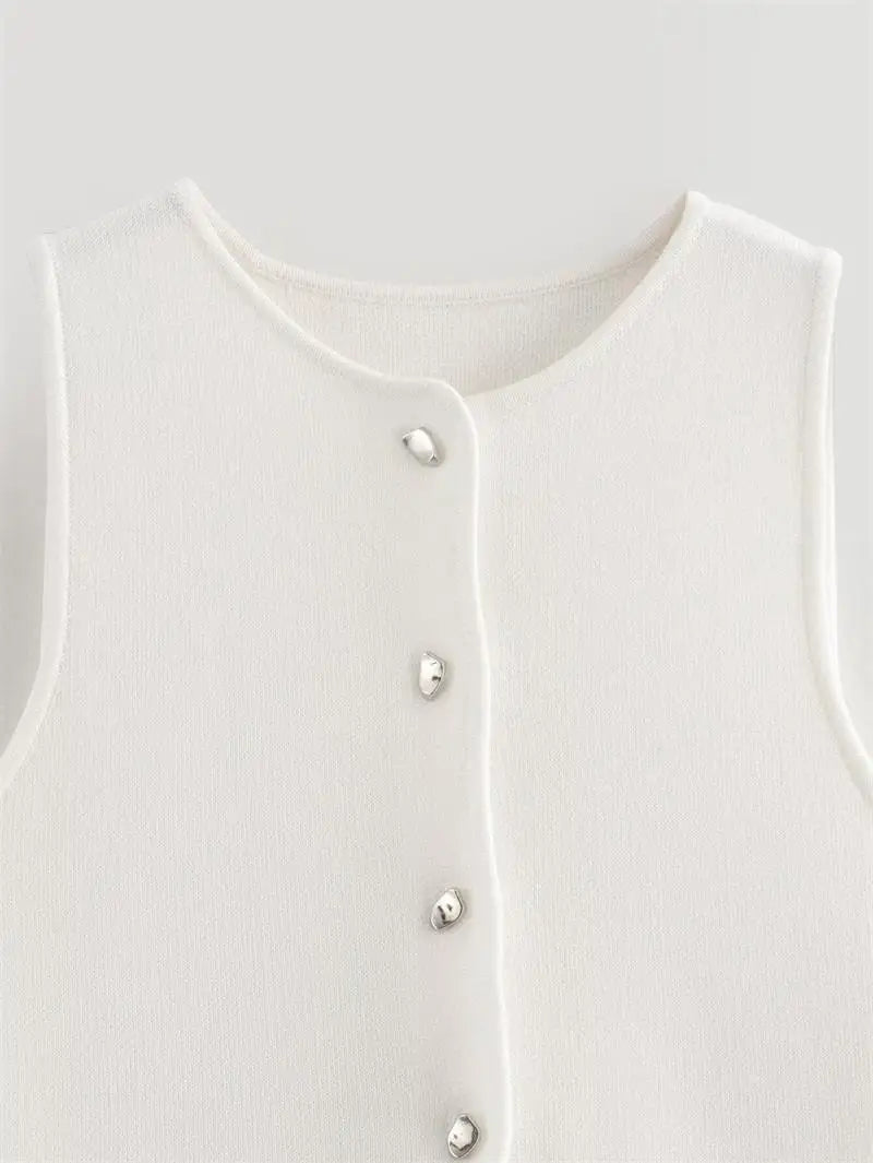 Casual Crop Top with Button Detail | Vests