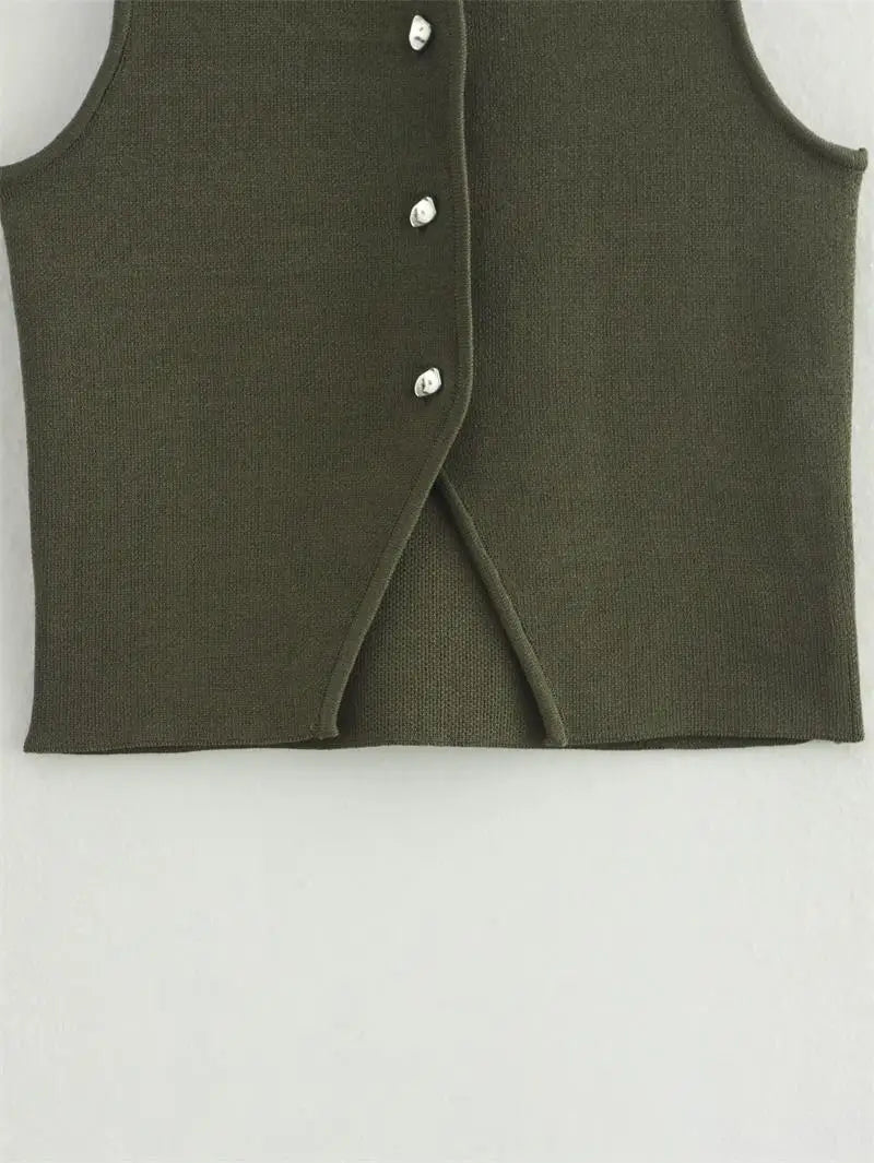 Casual Crop Top with Button Detail | Vests