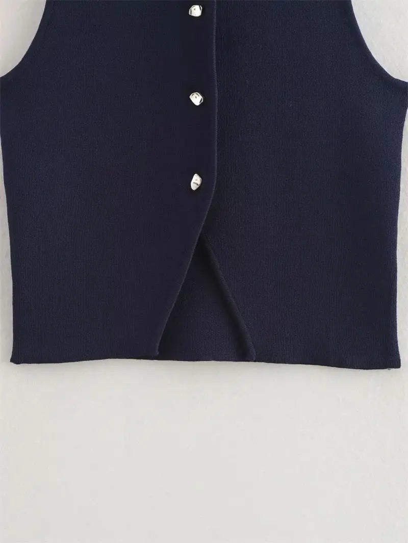 Casual Crop Top with Button Detail | Vests