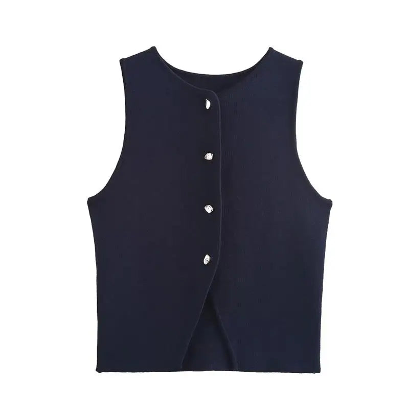 Casual Crop Top with Button Detail | Vests