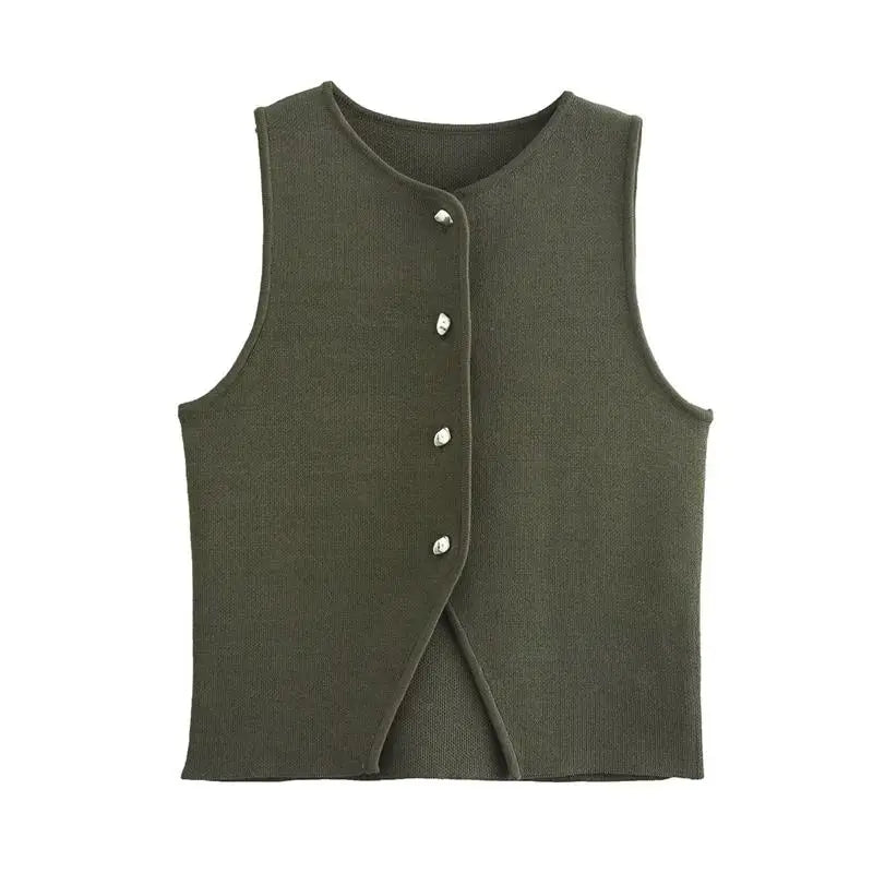 Casual Crop Top with Button Detail | Vests