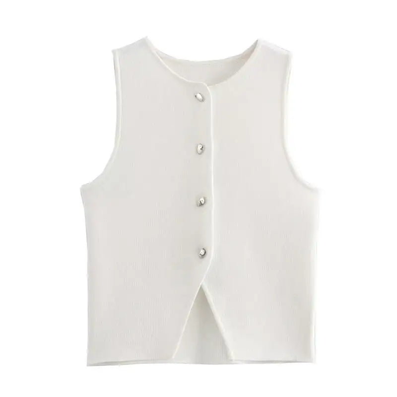 Casual Crop Top with Button Detail | Vests