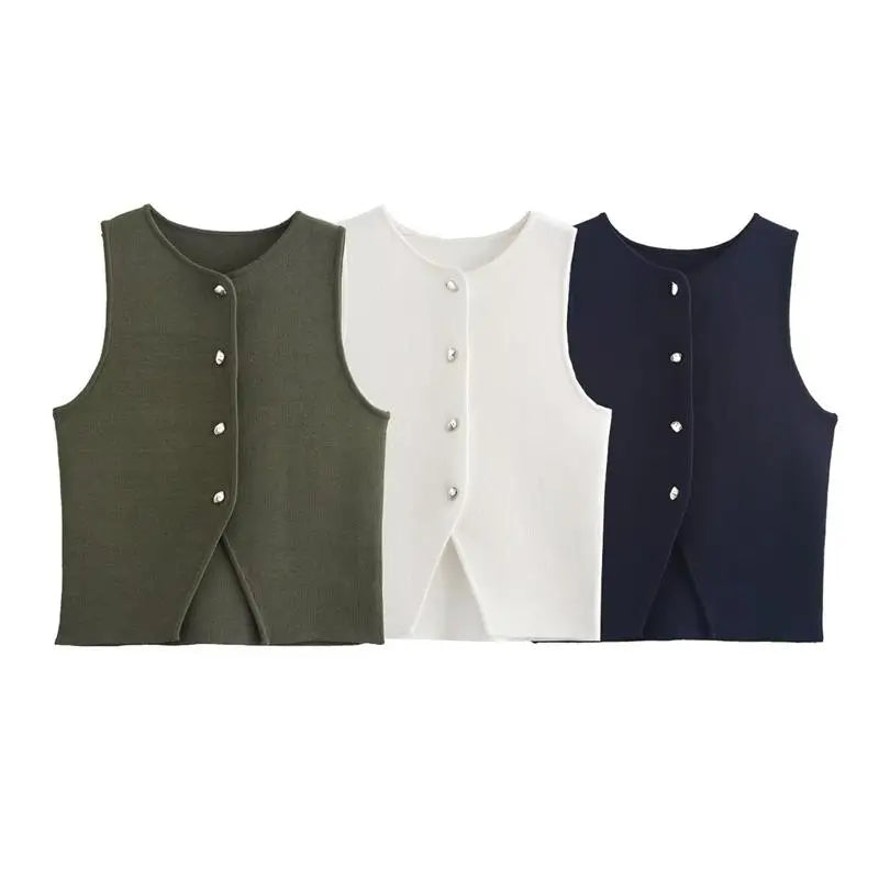 Casual Crop Top with Button Detail | Vests