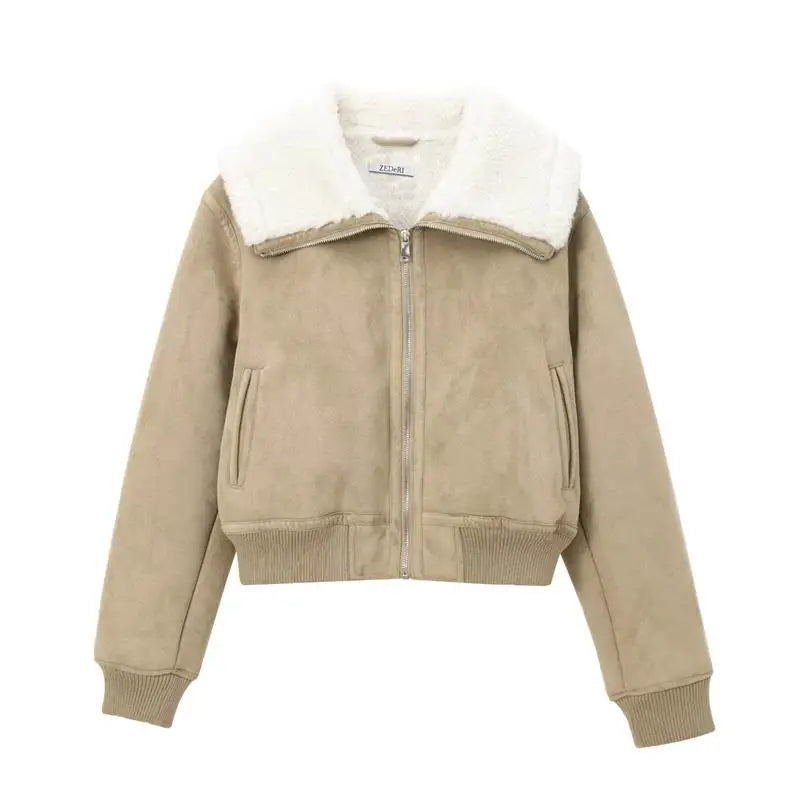 Casual Suede-Like Winter Jacket with Faux Fur Lining | Jackets