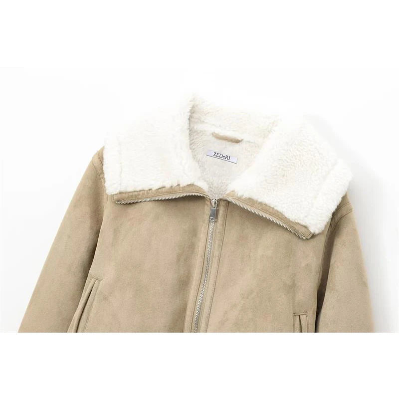 Casual Suede-Like Winter Jacket with Faux Fur Lining | Jackets