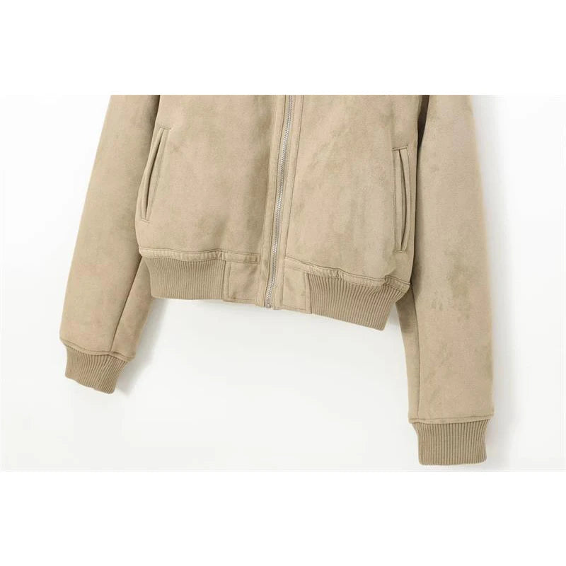 Casual Suede-Like Winter Jacket with Faux Fur Lining | Jackets