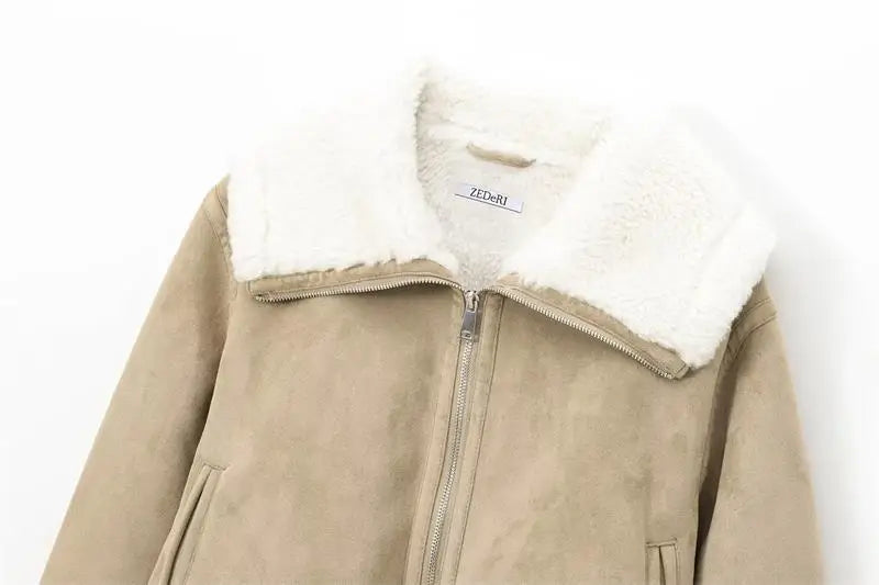 Casual Suede-Like Winter Jacket with Faux Fur Lining | Jackets