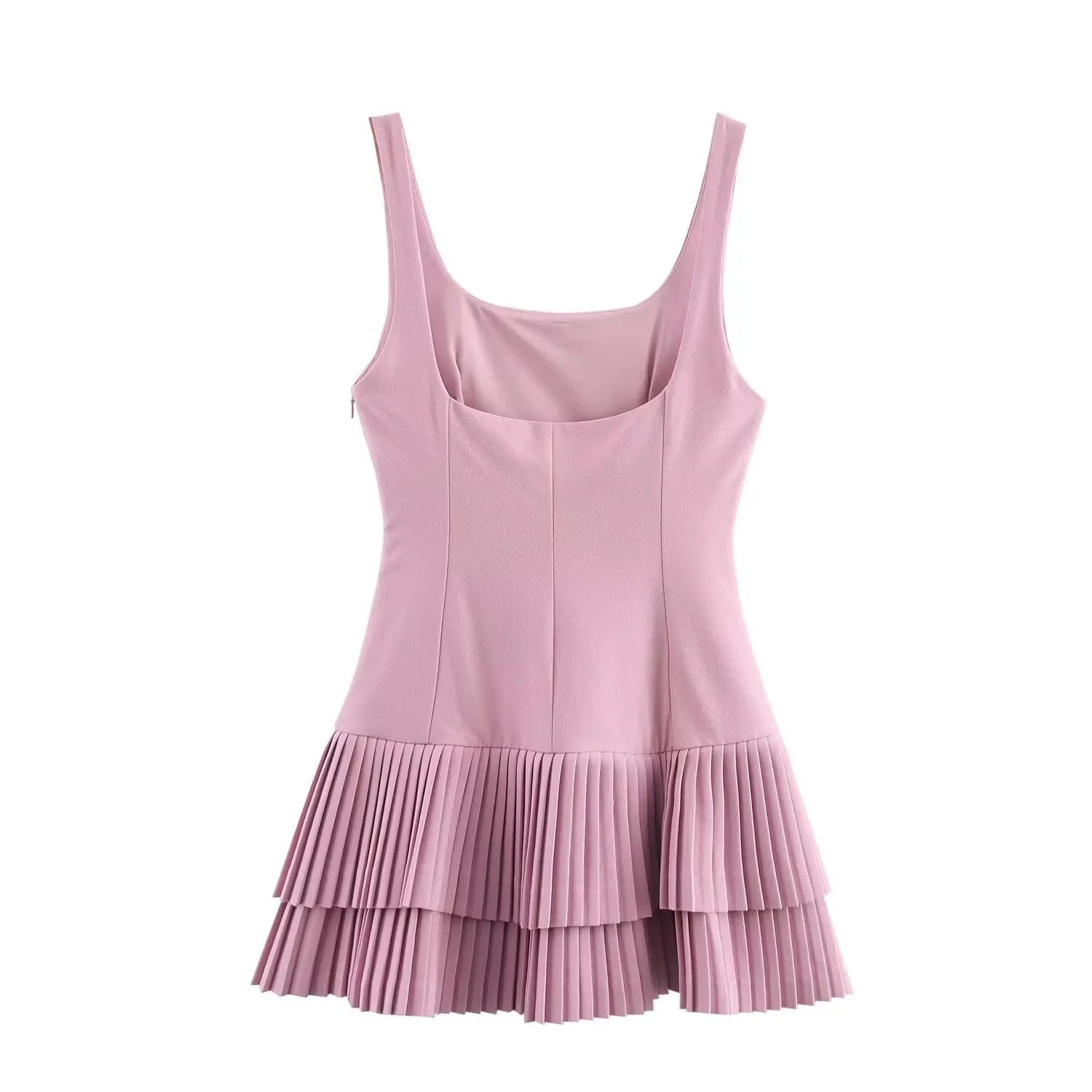 Layered Pleated Square-Neck Dress for Women | Mini Dresses