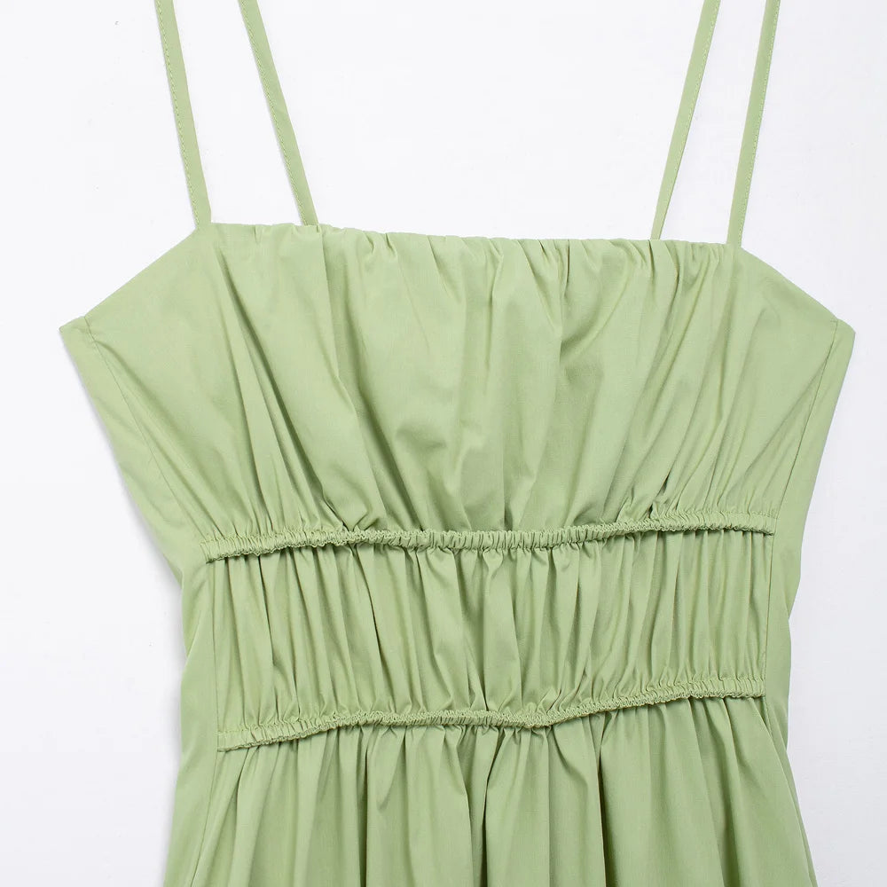 Lace-Up Back Green Midi Dress for Casual Wear | Knee Length Dresses