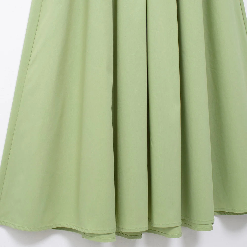 Lace-Up Back Green Midi Dress for Casual Wear | Knee Length Dresses