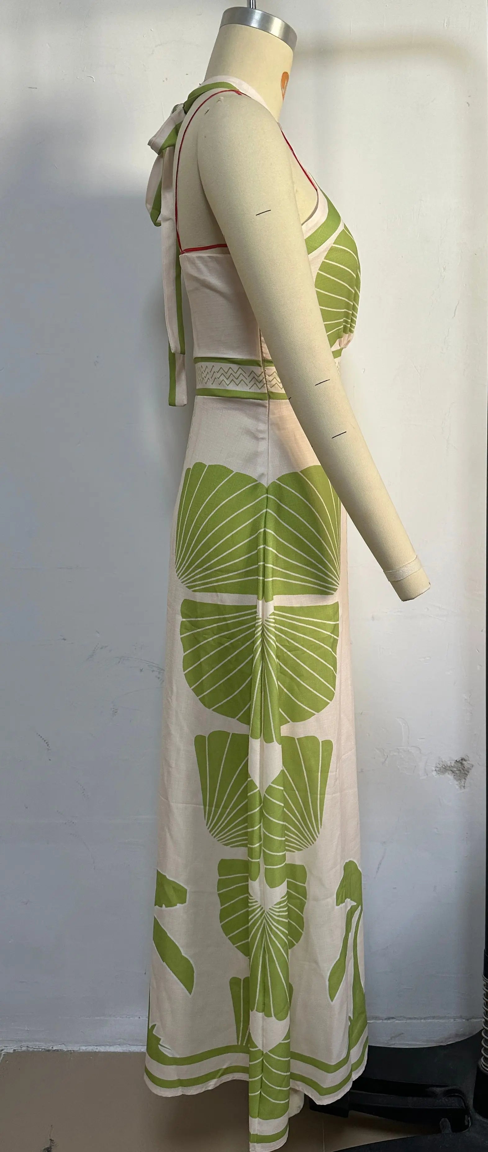 Green Leaf A-Line Dress for Beach Vacations | Vacation Dresses