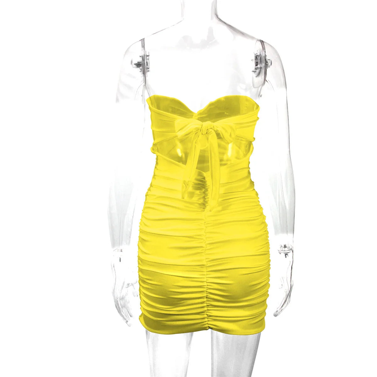 Ruched Yellow Club Dress with Keyhole Cutout | Mini Dresses