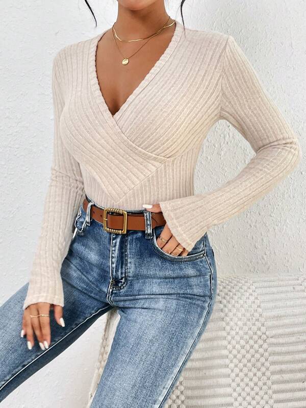 Long Sleeve Bodysuit with Wrap Neckline