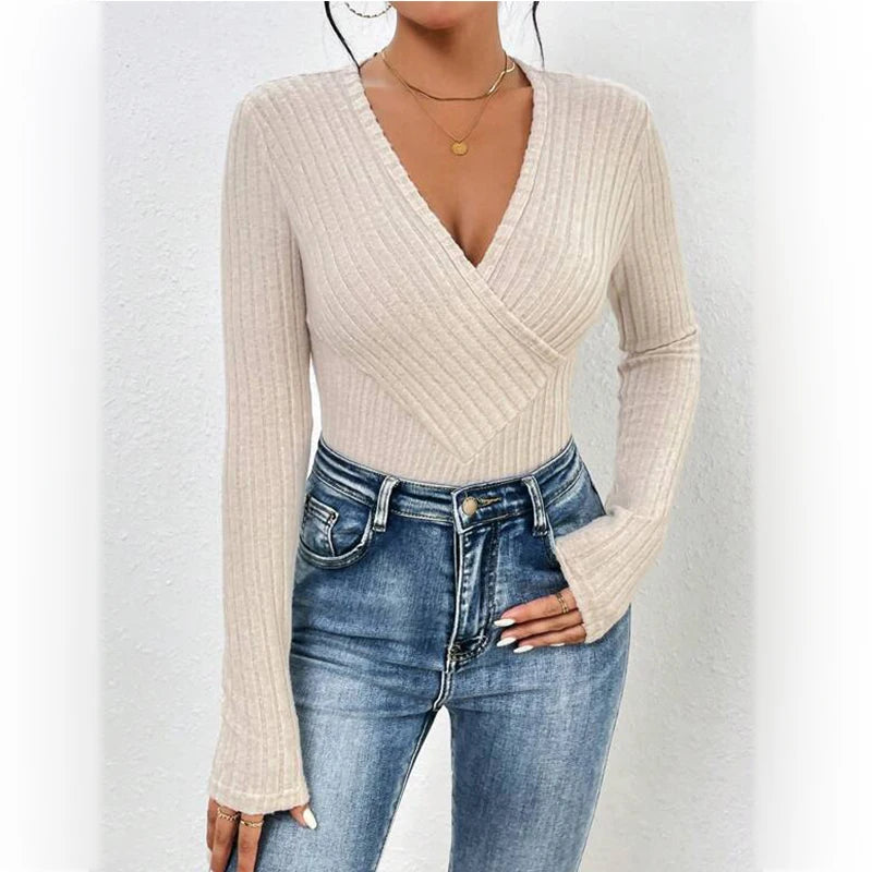 Long Sleeve Bodysuit with Wrap Neckline | Bodysuits