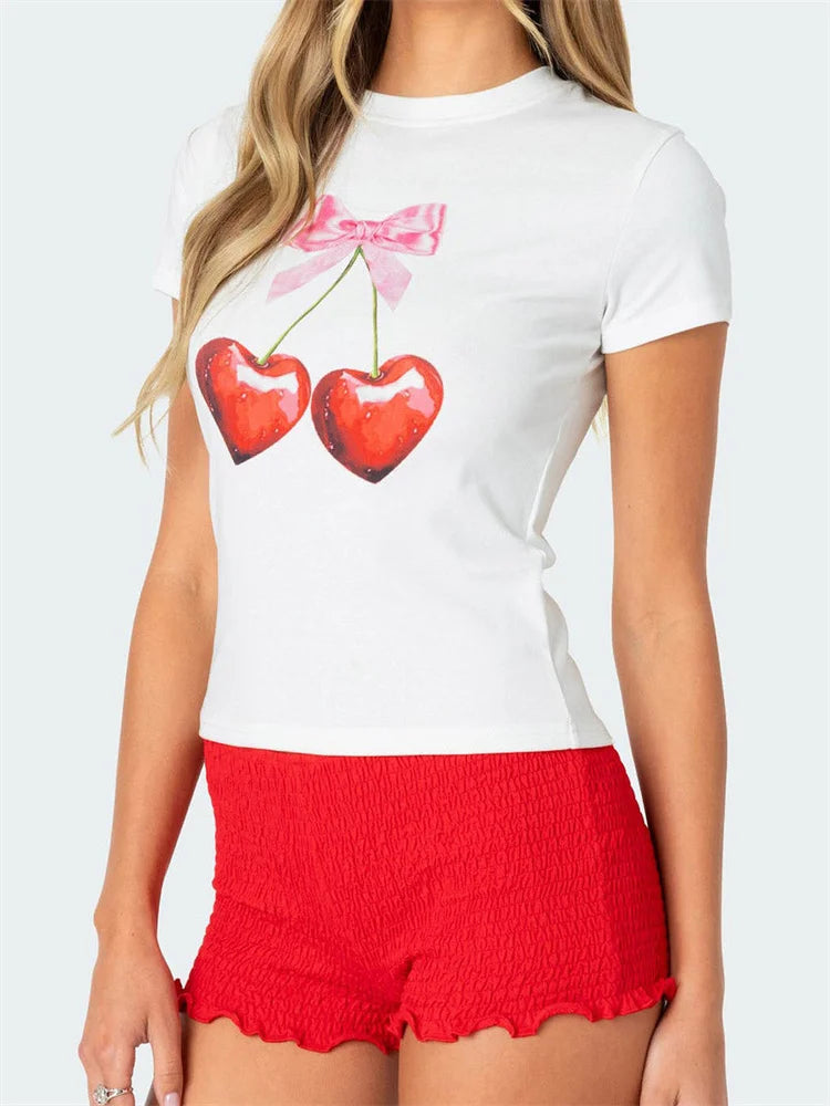 Casual Cherry-Print Top - Perfect for Daily Wear | Tees