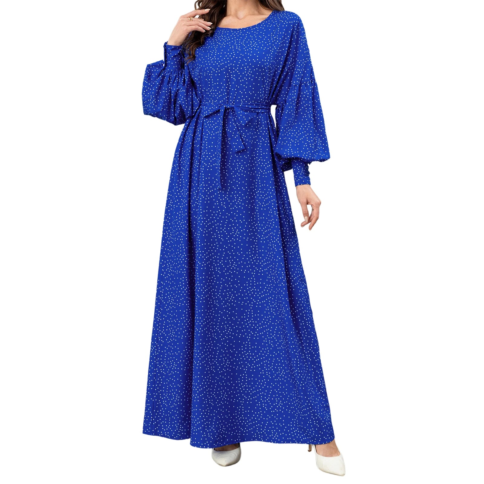 Blue Polka Dot Maxi Dress – Versatile Day to Evening Wear