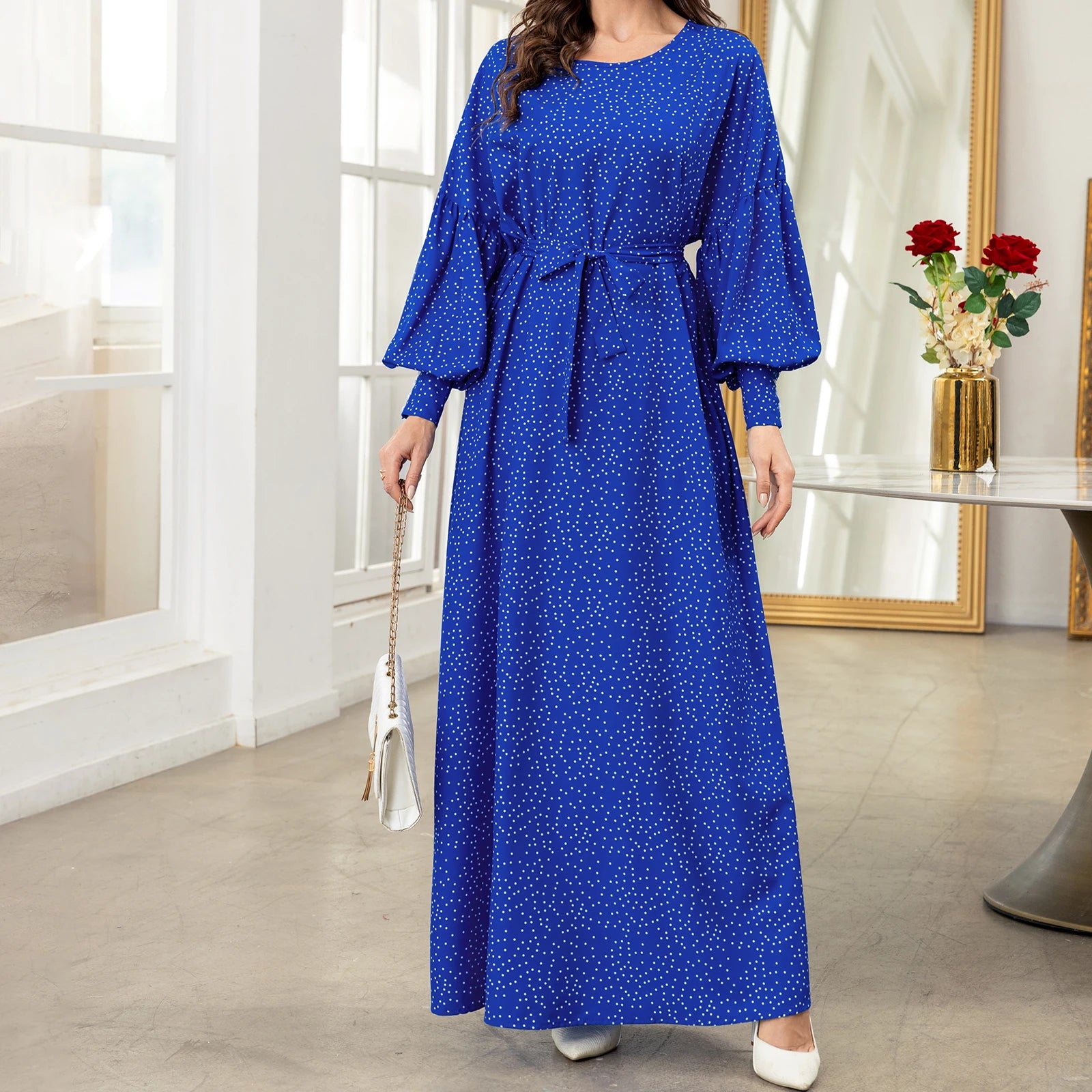 Blue Polka Dot Maxi Dress – Versatile Day to Evening Wear | A-Line Dresses