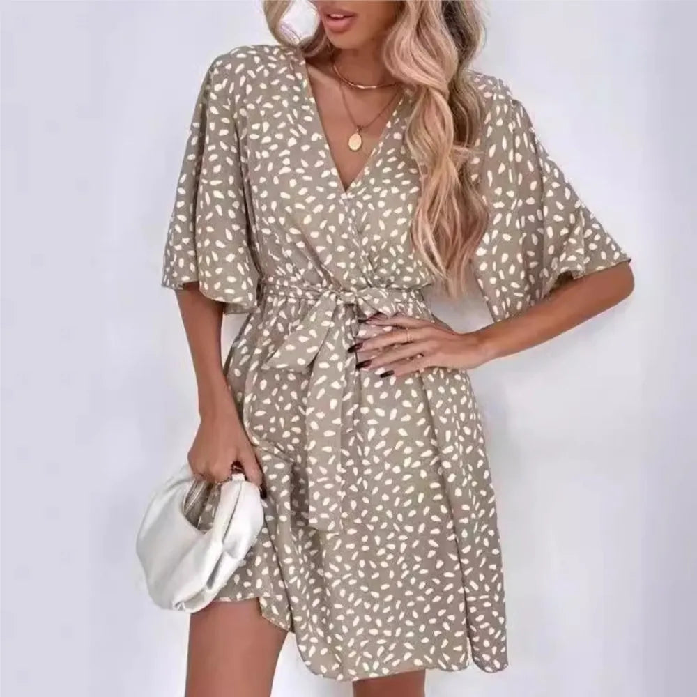 V-Neck Wrap Dress with Belt Tie