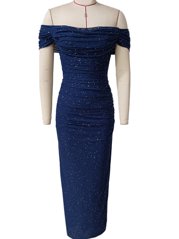 Elegant Off-Shoulder Sparkly Midi Dress for Celebrations | Elegant Dresses